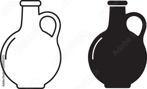 Black and white jug with handles and narrow necks jugs outlines silhouettes