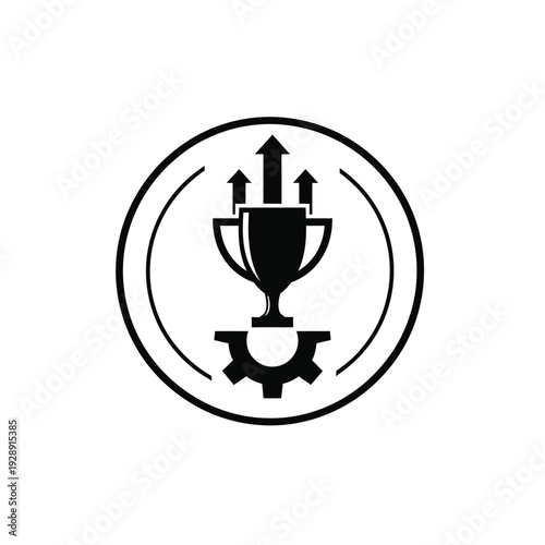 Vector illustration icon black trophy icon with gear and arrows in circular frame