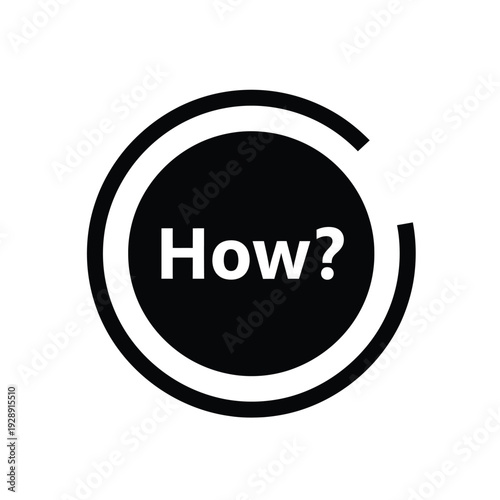 Vector illustration icon black circle with white text how