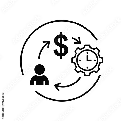 Vector illustration icon simple black icon representing financial management and time efficiency in a circular process