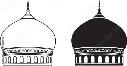 Black and white domes with spires and arches