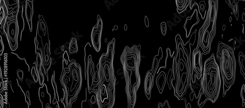 Abstract Monochrome Topographic Map with Intricate Contour Lines – Seamless Black and White Vector Illustration, Modern Geometric Terrain Pattern, Digital Cartography Inspired Technology Texture.