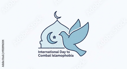 International day to combat islamophobia logo with dove and mosque