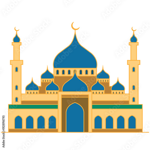 ISLAMIC MOSQUE ILLUSTRATION ON WHITE ISOLATED BACKGROUND