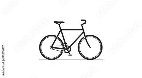 Minimalist black bicycle vector illustration, clean vintage style fixed gear bike graphic, urban transport icon on white