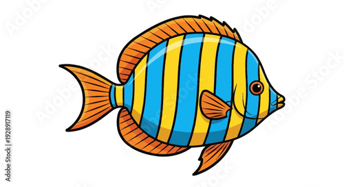Cute Cartoon Tropical Fish with Blue and Yellow Stripes
