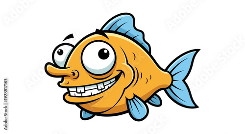 Funny Cartoon Fish Character with Big Eyes and Grin