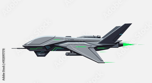 Futuristic Stealth Jet Fighter Aircraft with Neon Green Accents
