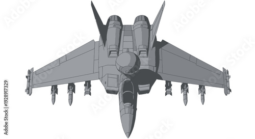 Modern Fighter Jet 3D Model with Weapons, Front View