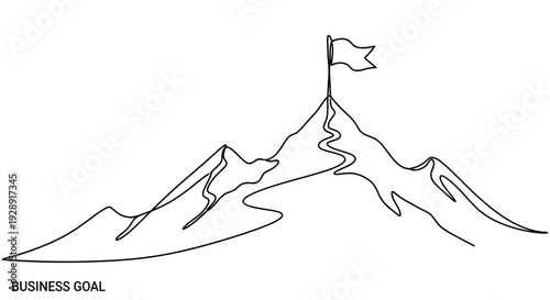 Mountain Peak Success Flag Line Art - Business Goal Achievement