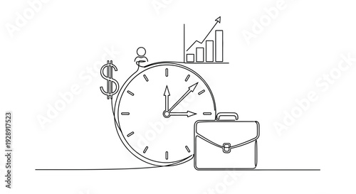 Time, Money and Business Growth - Continuous Line Art