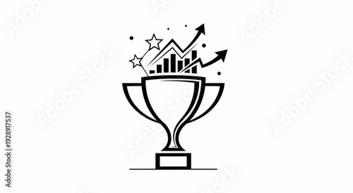Trophy with Growing Bar Chart, Arrows, Stars - Business Success Concept