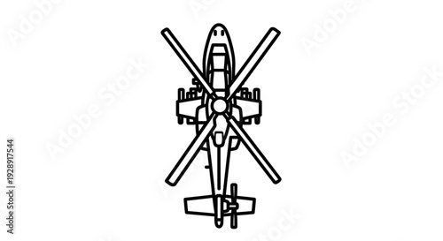 Top View Silhouette of a Modern Attack Helicopter - Line Art Icon