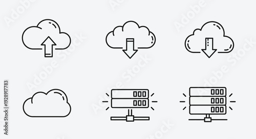 Cloud Computing Icons: Upload, Download, Server, Data Storage - Vector Set