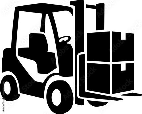 Forklift carrying stacked boxes in industrial setting  