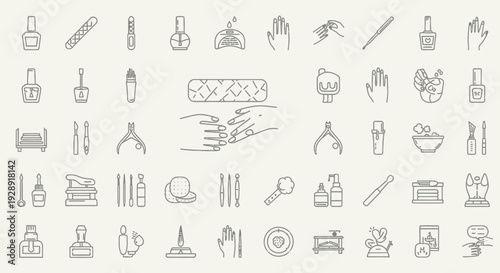 Nail Care Icons: Manicure, Pedicure, Beauty Salon Tools, Vector Set
