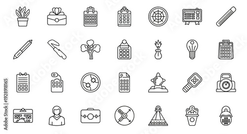 Office Supplies and Business Icons Set