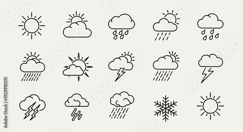Weather Icons: Sun, Clouds, Rain, Snow, Thunderstorm, Forecast Symbols