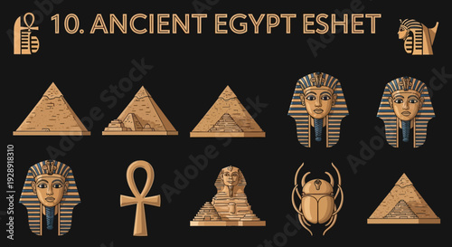 Ancient Egypt Symbols: Pyramids, Sphinx, Pharaohs, Ankh, Scarab Beetle