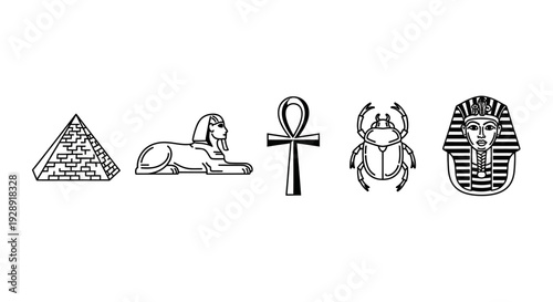 Ancient Egyptian Symbols: Pyramid, Sphinx, Ankh, Scarab, Pharaoh Icon
