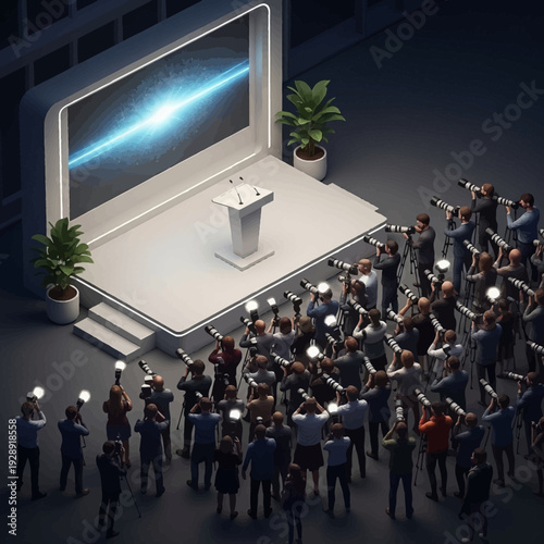 Audience with glowing light bulbs attending a presentation on a stage.