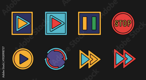 Media Player Icons: Play, Pause, Stop, Rewind, Repeat