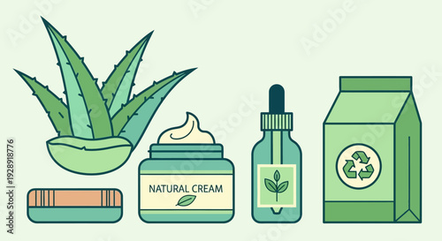 Natural Aloe Vera Skincare Products with Recycling Symbol