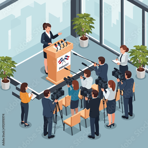 Female Speaker at Podium Addressing Media During Political Debate.