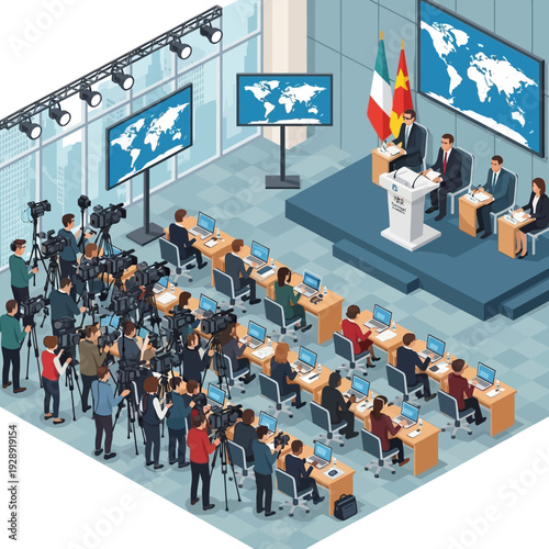 International Press Conference with Global Leaders and Media.