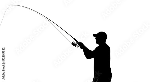 Man fishing with rod outdoors in serene peaceful nature environment