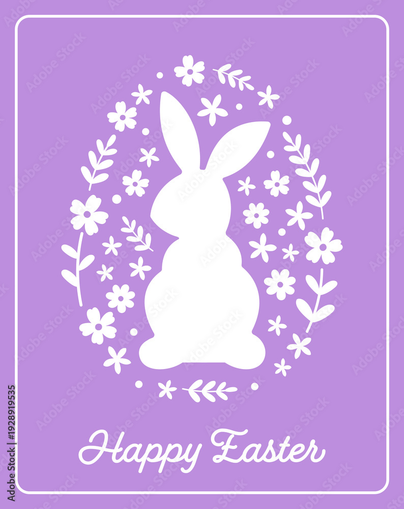 Obraz premium Easter Egg Silhouettes with Elegant Bunny and Flower Patterns Vector Illustration. Pastel Easter Greeting Card with Rabbit and Floral Egg Silhouettes. SVG.