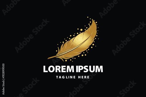 Golden Feather Pen Writing Concept Illustration