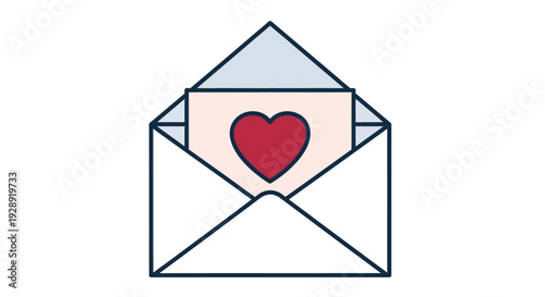 A romantic illustration of an open envelope with a heart inside