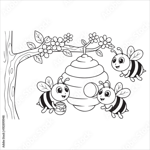 Bee Hive Drawing and Coloring for Kids
