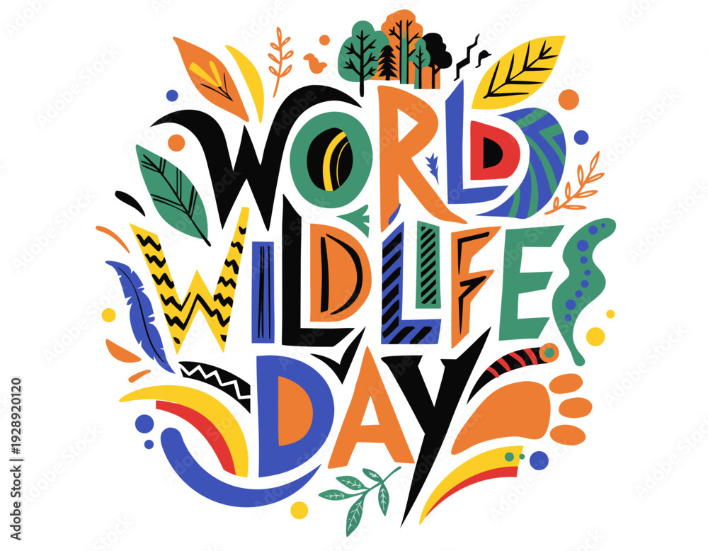 Obraz premium Endangered Animals and Nature Vector Illustration, World Wildlife Day Concept