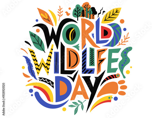 Endangered Animals and Nature Vector Illustration, World Wildlife Day Concept