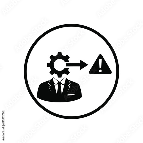 Vector illustration icon businessman with gear head and warning sign icon in circle