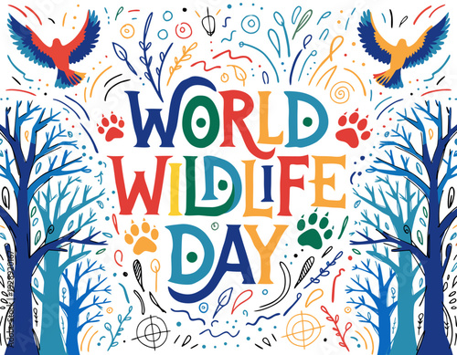 Wildlife Conservation Vector, World Wildlife Day Celebration Illustration