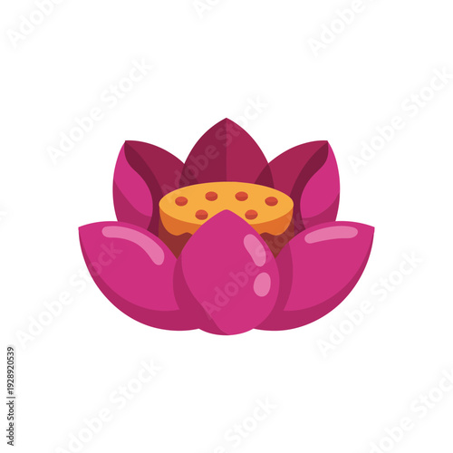 Pink lotus flower icon for spa wellness logo, yoga retreat branding, meditation app, Buddhist festival decoration, Asian nature design