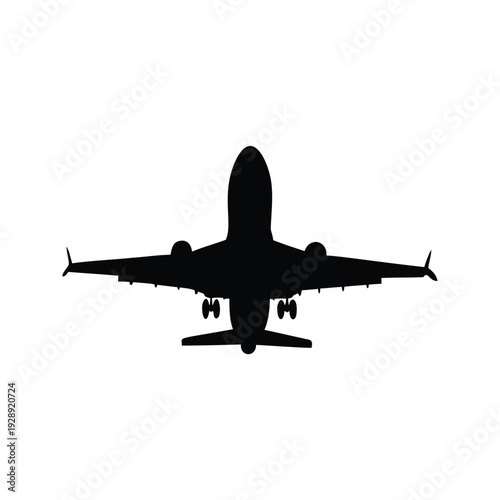 plane landing silhouette vector illustration, Modern commercial airplane with detailed landing gear silhouette vector illustration for travel and aviation design
