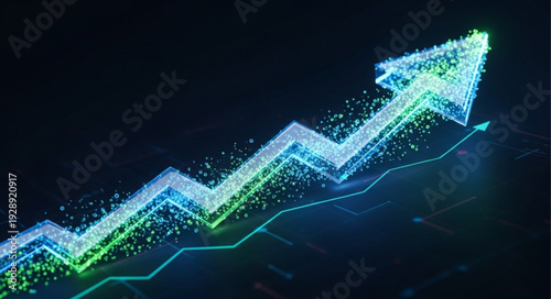 Glowing Arrow Graph Showing Upward Trend.