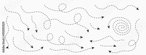 Squiggle line dashed arrow. Dash curved vector editable stroke arrow. Isolated on white background.