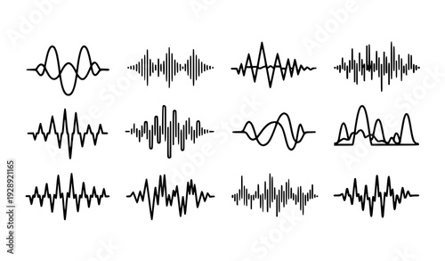 A collection of sound wave icons in a minimalist flat design style