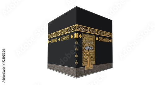 Ramadan illustration of Kaaba with gold decorations in Mecca