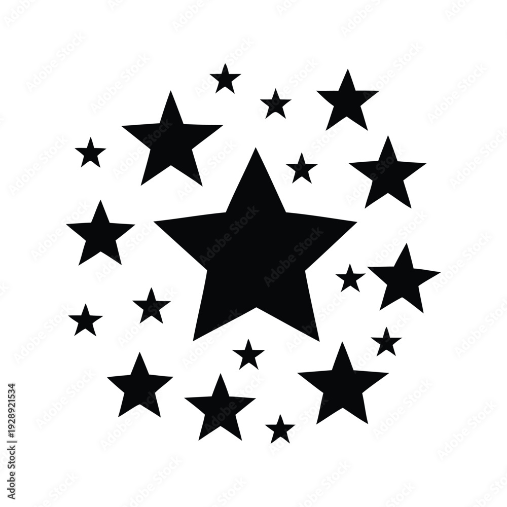 Fototapeta premium retro stars background silhouette vector illustration, Creative collection of stars in various sizes for festive holiday silhouette vector illustration design