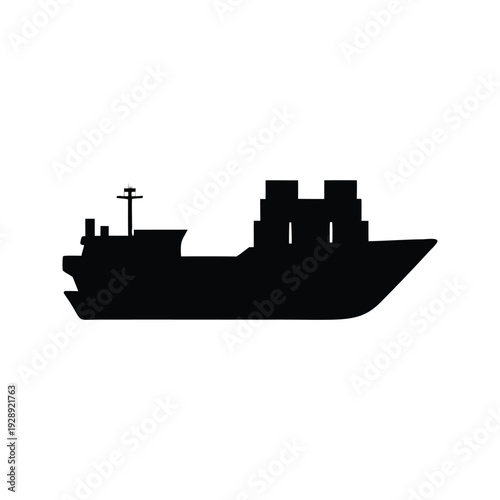ship loading containers silhouette vector illustration, Modern cargo ship silhouette vector illustration showcasing stacked containers for shipping and logistics design