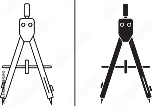 Black and white of two compasses line drafting tool geometry architecture
