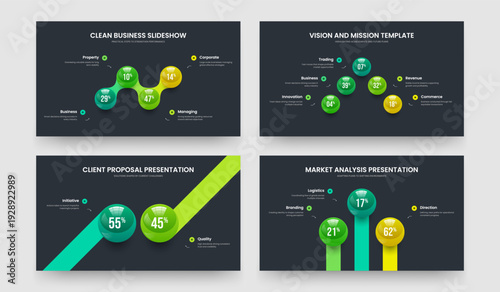 Project Briefing Four Five Two Three Element Chart Slideshow Layout Vector Illustration Collection. Consulting Overview 4 5 2 3 Option Infographic Presentation Template Set.