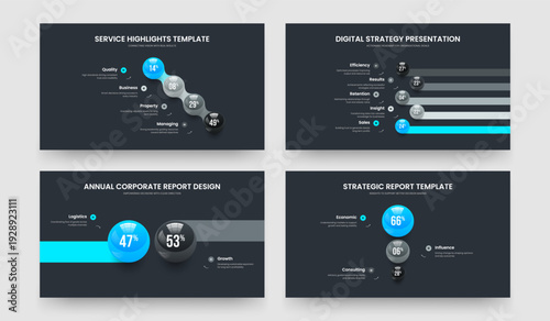 Investor Proposal Four Five Two Three Step Infographic Slideshow Design Vector Illustration Collection. Professional Introduction 4 5 2 3 Option Graph Slide Layout Set.