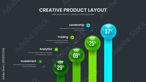 Investor Profile Four Element Infographic Slide Layout. Market Insight Frame Design Vector Illustration. Enterprise Strategy 4 Option Diagram Slideshow Template.